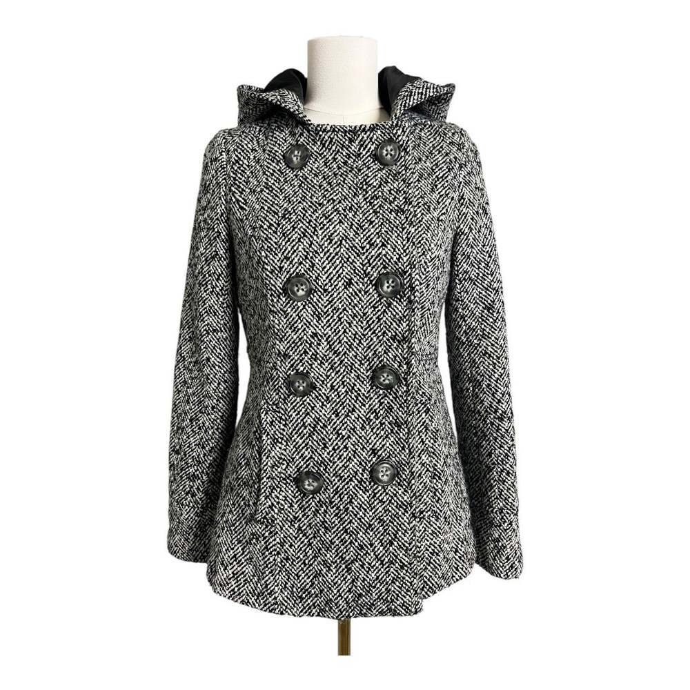 Aeropostale Black White Pea Coat Jacket Stroller Preppy Princess Cut Hooded M